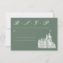 Kasteelillustratie Sage Green Wedding RSVP Kaartje
