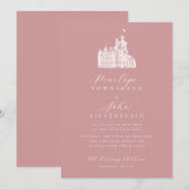 Kasteelillustratiescript Dusty Roos Roze bruiloft Kaart (Voorkant / Achterkant)