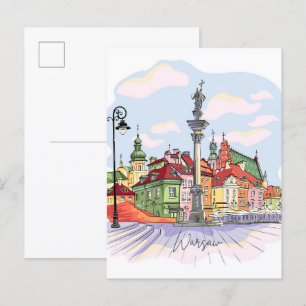 Kasteelplein in Warschau Polen Illustratie Reizen Briefkaart