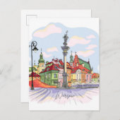Kasteelplein in Warschau Polen Illustratie Reizen Briefkaart (Voorkant / Achterkant)