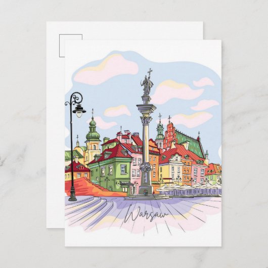 Kasteelplein in Warschau Polen Illustratie Reizen Briefkaart (Voorkant / Achterkant)