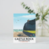 kasteelrots Noord-Ierland reisposter. Briefkaart (Staand voorkant)