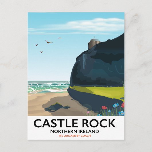 kasteelrots Noord-Ierland reisposter. Briefkaart (Voorkant)
