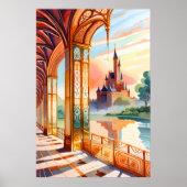 Kasteelschilderij uitzicht van gouden getextureerd poster (Voorkant)