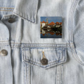 Kasteeltoren, Vltava rivier, Cesky Krumlov, Vierkante Button 5,1 Cm (In situ)