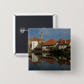 Kasteeltoren, Vltava rivier, Cesky Krumlov, Vierkante Button 5,1 Cm (Voorkant /achterkant)