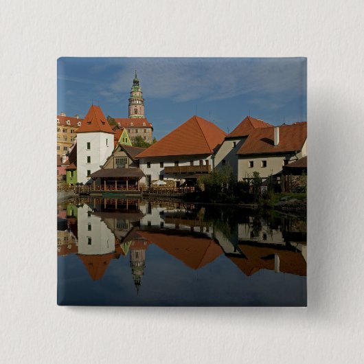 Kasteeltoren, Vltava rivier, Cesky Krumlov, Vierkante Button 5,1 Cm (Voorkant)
