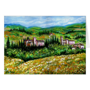 KASTELEN IN CHIANTI LANDSCHAP, GELE BLOEMVELDEN