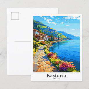 Kastoria Griekenland Kunst Vintage Reizen Illustra Briefkaart
