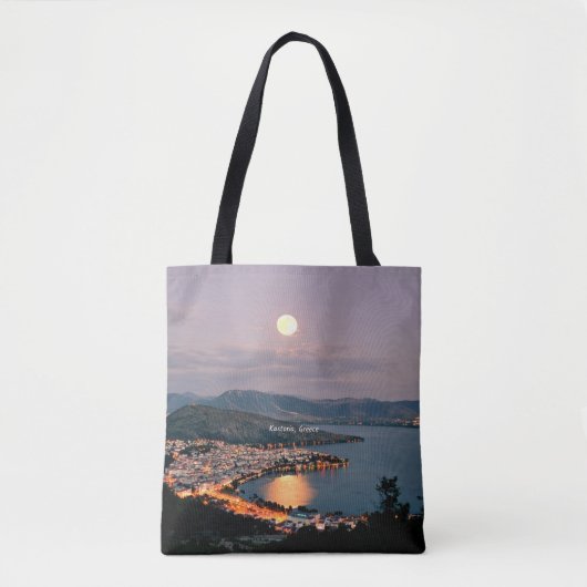 Kastoria, Griekenland (opschrift, Moonlight Night Tote Bag (Voorkant)