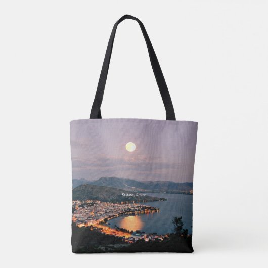 Kastoria, Griekenland (opschrift, Moonlight Night Tote Bag (Achterkant)
