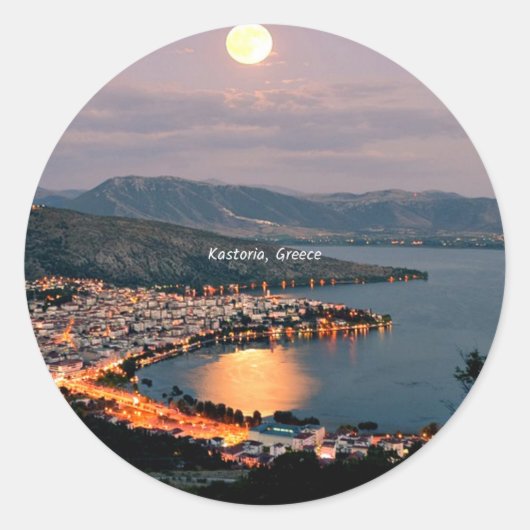 Kastoria, Griekenland (opschrift, Moonlight, Ronde Sticker (Voorkant)