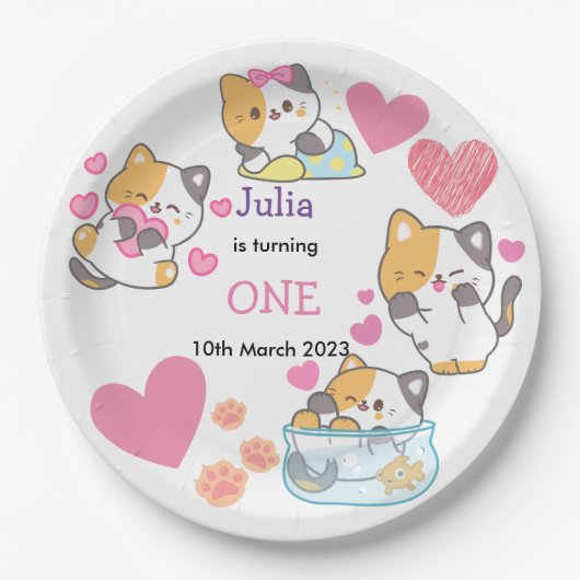 kat 1 kindmeisje papieren bordje (Voorkant)