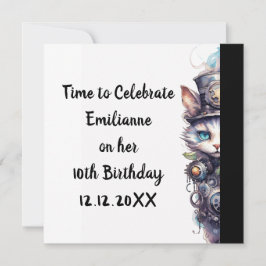 Kat 1 Kitten en hoge hoed waterverf Kaart