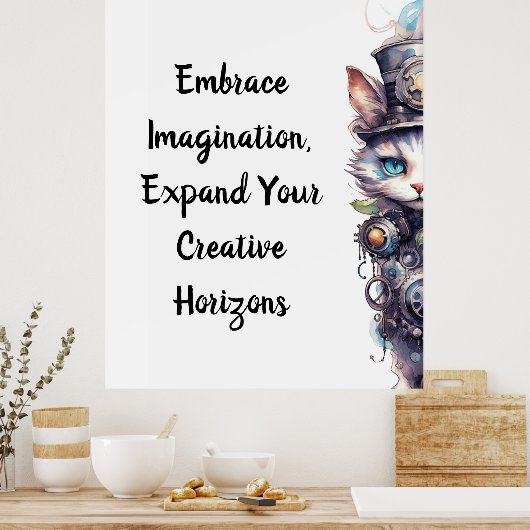 Kat 1 Kitten en hoge hoed waterverf Poster (Keuken)