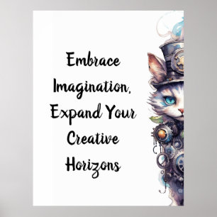 Kat 1 Kitten en hoge hoed waterverf Poster