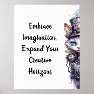 Kat 1 Kitten en hoge hoed waterverf Poster