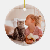 Kat 2 zijdig 2 foto krans naam jaar keramisch ornament (Achterkant)