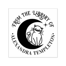 Kat #3 Op een Halve Maan Bibliotheek Boek Naam Zelfinktende Stempel