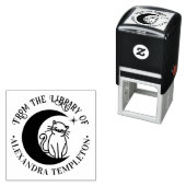 Kat #3 Op een Halve Maan Bibliotheek Boeknaam Zelfinktende Stempel (In situ)