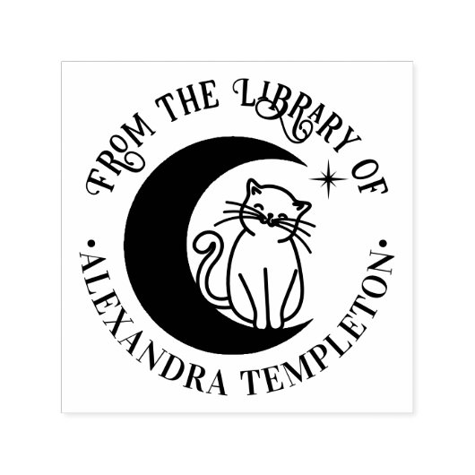 Kat #3 Op een Halve Maan Bibliotheek Boeknaam Zelfinktende Stempel (Design)