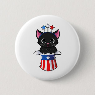 Kat 4 juli Meowica Kitten Amerikaans Patriottisch Ronde Button 5,7 Cm