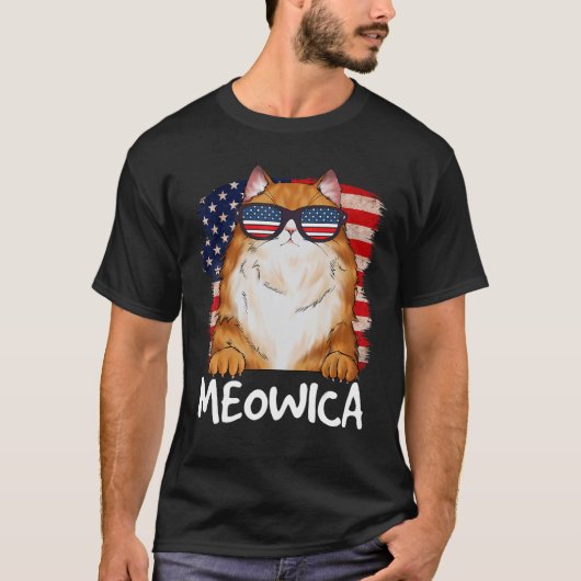 Kat 4 juli Meowica Merica Kitten Kat Usa Ameri T-shirt (Voorkant)