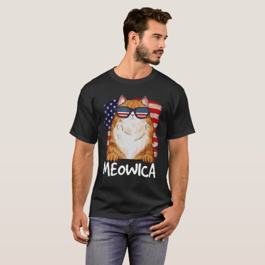 Kat 4 juli Meowica Merica Kitten Kat Usa Ameri T-shirt (Voorkant volledig)