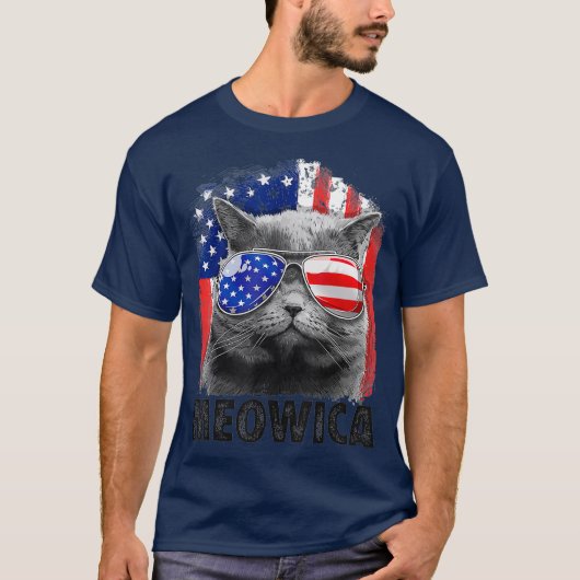 Kat 4 juli: Meowica Merica Mannen USA Vlag T-shirt (Voorkant)