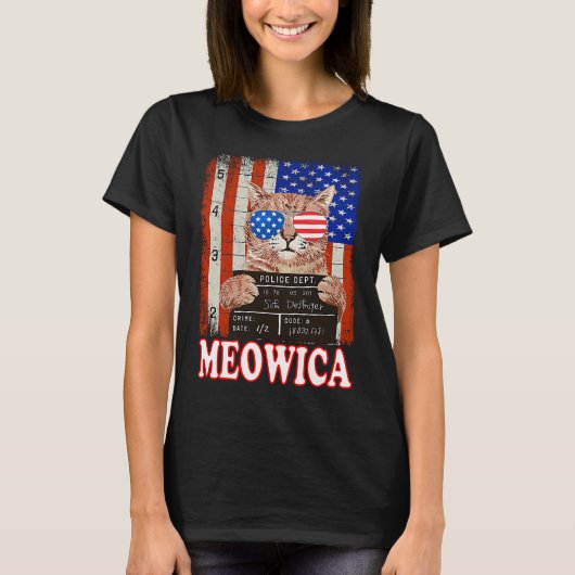 Kat 4 juli Meowica Merica Verenigde Staten Amerika T-shirt (Voorkant)