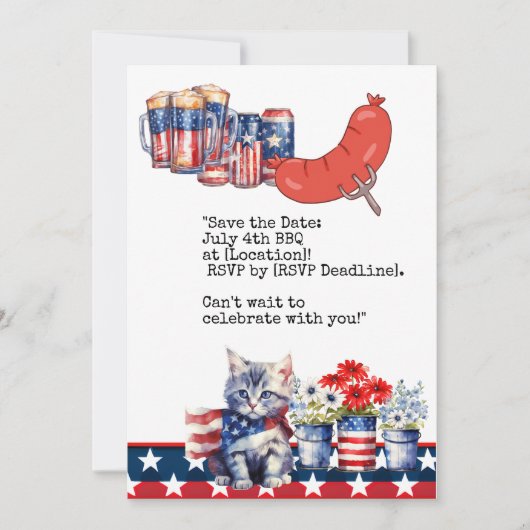 Kat 4 juli Onafhankelijkheidsdag Barbecue Feest Kaart (Voorkant)