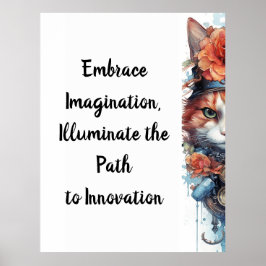 Kat 4 Kitten met rozen waterverf Poster