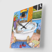 Kat 567 grappige kat in bad vierkante klok (Hoek)