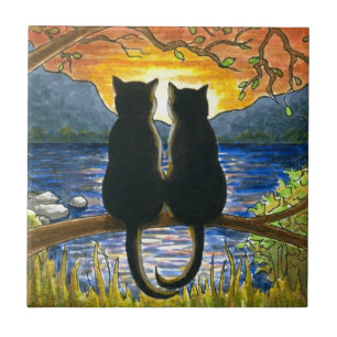 Kat 582 zwarte katten tegeltje