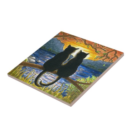 Kat 582 zwarte katten tegeltje (Zijkant)