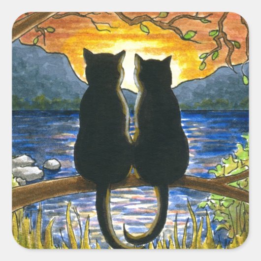 Kat 582 zwarte katten vierkante sticker (Voorkant)