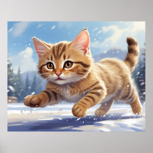 *~* Kat 5:4 Kitten Kat Hardlopen SNEEUW AP68 Poster