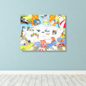 Kat 601 grappige katten in bad canvas afdruk (Insitu (Houten vloer))