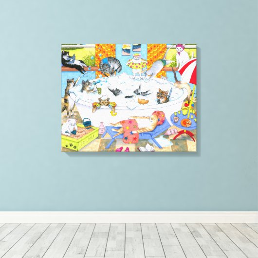 Kat 601 grappige katten in bad canvas afdruk (Insitu (Houten vloer))
