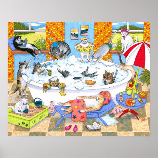 Kat 601 grappige katten in bad poster (Voorkant)