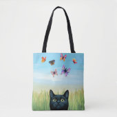 Kat 606 zwarte kattenvlinders tote bag (Voorkant)