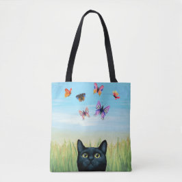 Kat 606 zwarte kattenvlinders tote bag