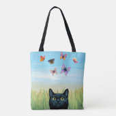 Kat 606 zwarte kattenvlinders tote bag (Achterkant)