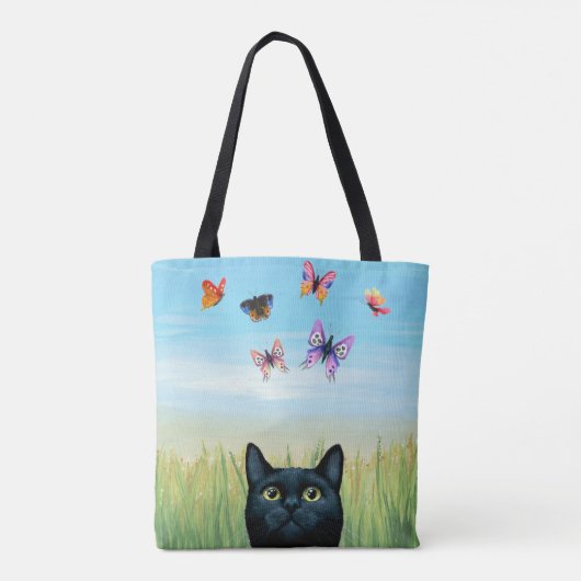 Kat 606 zwarte kattenvlinders tote bag (Achterkant)