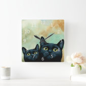 Kat 607 zwarte katten vierkante klok (Huis)