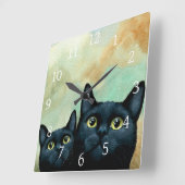 Kat 607 zwarte katten vierkante klok (Hoek)