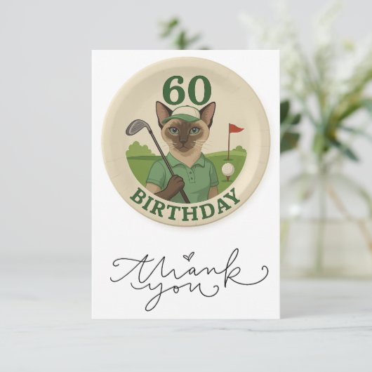 Kat 60e verjaardag bedankkaart (Staand voorkant)