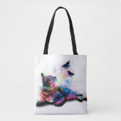 Kat 614 blauwe roze vlinder tote bag (Voorkant)
