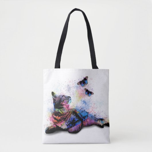 Kat 614 blauwe roze vlinder tote bag (Voorkant)