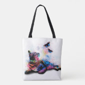 Kat 614 blauwe roze vlinder tote bag (Achterkant)